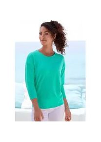 Langarmshirt Vivance "mit modischer Struktur", Damen, Gr. 44/46, blau (t&uuml;rkis, creme), Strick, Obermaterial: 65% Polyester (REPREVE), 35% Baumwolle, Strukturmuster, unifarben, Basic, bequem, Rundhals, Shirts Langarmshirt, aus b&uuml;gelfreier Qualit&auml;t mit Baumwolle