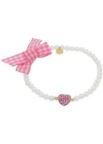 Armband Amor "Herz/Schleife, Trachtenschmuck, Volksfest", pink (gelbgoldfarben, pink, wei&szlig;, pink), Armb&auml;nder, Damen, 18cm, Perlen Silber 925 (Sterlingsilber) Textil, Perlen, Silber 925 (Sterlingsilber), Textil, Armband, mit Kristallglas - mit Muschelkernperle
