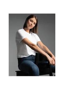 T-Shirt TRIGEMA "TRIGEMA Essential Tee", Damen, Gr. XL, wei&szlig;, Single Jersey, 48% Baumwolle, 48% Micromodal, 4% Elastan, Basic, Rundhals, Shirts T-Shirt