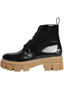Schn&uuml;rboots N91 "Style Choice NN", Damen, Gr. 38, schwarz (schwarz, hellbraun), Leder, Schuhe Schn&uuml;rboots