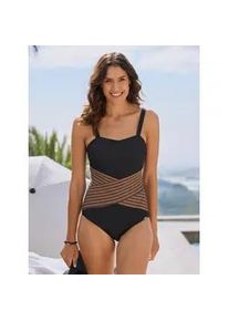 Badeanzug, Damen, Gr. 50, Cup D, schwarz (schwarz, cognac), Elasthan, Badeanz&uuml;ge Badeanzug