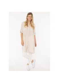 Longbluse Zwillingsherz "Kida", Damen, beige (hellbeige), Web, Obermaterial: 100% Baumwolle, gestreift, comfort fit lang, V-Ausschnitt, Krempel&auml;rmel 1-Knopf-Manschette, Blusen Longbluse, One Size, Streifen, Knopfleiste, Brusttaschen, 3/4-Arm
