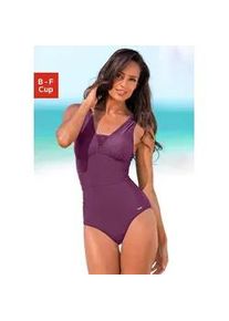 Badeanzug Lascana, Damen, Gr. 52, Cup B, lila (aubergine), Polyamid, unifarben, Badeanz&uuml;ge Badeanzug, mit Raffung am Ausschnitt und Shaping-Effekt