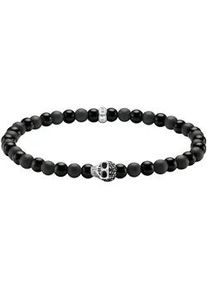 Armband Thomas Sabo "Talisman-Armband Skull/Totenkopf-Motiv" Gr. 19, silber (silberfarben, schwarz, schwarz), Armb&auml;nder, Damen, 19, Silber 925 (recycelt), Armband, mit Obsidian, Zirkonia (synth.)