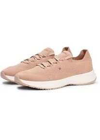 Slip-On Sneaker Tommy Hilfiger "TH KNIT RUNNER", Damen, Gr. 40, beige, Textil, unifarben, Schuhe, Freizeitschuh, Halbschuh, Schn&uuml;rschuh mit gestickter Logoflag