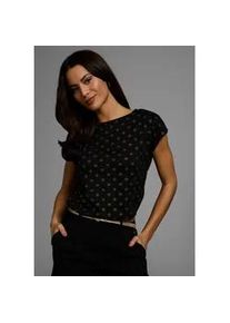Rundhalsshirt Laura Scott, Damen, Gr. 32/34, schwarz (schwarz, gemustert), Single Jersey, Obermaterial: 50% Baumwolle, 50% Modal, bedruckt, figurumspielend h&uuml;ftlang, U-Boot-Ausschnitt, Shirts Rundhalsshirt, mit minimalistischem Graphik-Allover-Print
