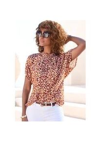 Kurzarmbluse Vivance, Damen, Gr. 38, braun (braun, creme bedruckt), Web, Obermaterial: 100% Viskose, bedruckt, figurumspielend h&uuml;ftlang, weit, Blusen, mit P&uuml;nktchendruck, Druckbluse