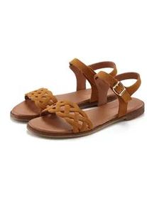 Sandale Lascana "Sommerschuh", Damen, Gr. 41, braun (camelfarben), Obermaterial: 100% Rindsleder. Decksohle: 50% Lederimitat, 50% Polyester. Futter: 50% Lederimitat, 50% Polyester. Laufsohle: 100% Synthetik, Veloursleder, unifarben, Schuhe Sandale, Sandalette, Sommerschuh aus Leder mit Cut-Outs und weicher Innensohle