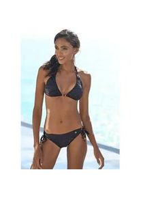 Triangel-Bikini-Top Lascana "Omara", Damen, Gr. 38, Cup C/D, schwarz, Microfaser, Recycling-Polyamid, Bikini-Oberteile, mit Lochstickerei