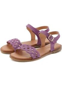 Sandale Lascana "Sommerschuh", Damen, Gr. 43, lila, Obermaterial: 100% Rindsleder. Decksohle: 50% Lederimitat, 50% Polyester. Futter: 50% Lederimitat, 50% Polyester. Laufsohle: 100% Synthetik, Veloursleder, unifarben, Schuhe Sandale, Sandalette, Sommerschuh aus Leder mit Cut-Outs und weicher Innensohle