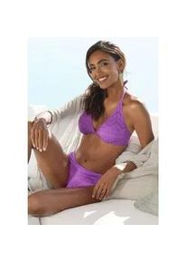 B&uuml;gel-Bikini-Top Lascana "Omara", Damen, Gr. 42, Cup B, lila, Microfaser, Recycling-Polyamid, unifarben, Bikini-Oberteile, mit Lochstickerei