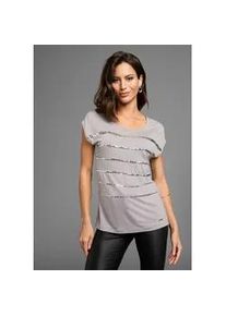 T-Shirt Laura Scott, Damen, Gr. 40, grau, Single Jersey, Obermaterial: 95% Viskose, 5% Elasthan, Glitzerstreifen, gestreift, unifarben, figurumspielend h&uuml;ftlang, Rundhals, angeschnitten, Shirts T-Shirt, figurumspielende Passform, Rundhalsausschnitt