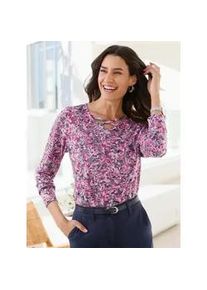 Langarmshirt Inspirationen "Shirt", Damen, Gr. 44, blau (marine, erika, bedruckt), 72% Polyester, 28% Viskose, gebl&uuml;mt, gemustert, mehrfarbig, V-Ausschnitt, Shirts Langarmshirt