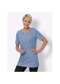 Longshirt Classic Basics "Longshirt", Damen, Gr. 42, blau (royalblau, himmelblau, bedruckt), 100% Baumwolle, gemustert, mehrfarbig, Rundhals, Shirts Longshirt