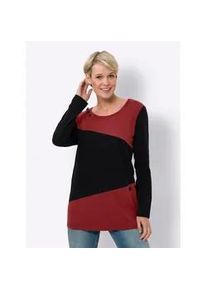 Langarmshirt Classic Basics "Longshirt", Damen, Gr. 44, rot (schwarz, kirsche), 100% Baumwolle, gemustert, mehrfarbig, Rundhals, Shirts Langarmshirt