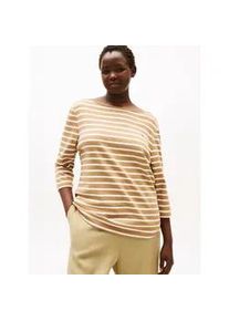 T-Shirt Tommy Hilfiger Curve "CRV SLIM CODY BOAT-NK 3/4SLV", Damen, Gr. 46, beige (hickory, ecru stp), Single Jersey, Obermaterial: 100% Baumwolle, gestreift, slim fit normal, U-Boot-Ausschnitt, eng abgerundeter Saum, Shirts T-Shirt, in Gro&szlig;en Gr&ouml;&szlig;en, 3/4 &Auml;rmel, Logostickerei