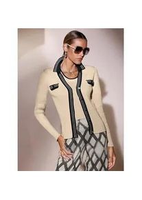 CR&Eacute;ATION L Strickpullover CREATION L "Pima-Baumwoll-Twinset", Damen, Gr. 50, beige (sand, schwarz), 100% Baumwolle, gemustert, unifarben, Pullover Strickpullover