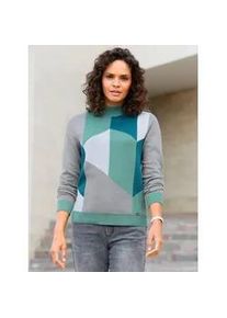 Stehkragenpullover Casual Looks "Pullover", Damen, Gr. 42, blau (salbei, aquapetrol, gemustert), 68% Baumwolle, 32% Polyacryl, gemustert, mehrfarbig, Pullover Stehkragenpullover