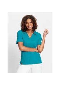 Poloshirt Casual Looks "Poloshirt", Damen, Gr. 50, blau (t&uuml;rkis), 95% Baumwolle, 5% Elasthan, unifarben, V-Ausschnitt, Shirts