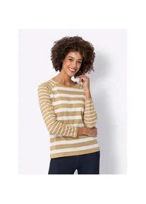 Langarmshirt Classic Basics "Streifenshirt", Damen, Gr. 48, braun (camel, ecru, geringelt), 100% Baumwolle, bedruckt, gemustert, gestreift, mehrfarbig, Rundhals, Shirts Langarmshirt