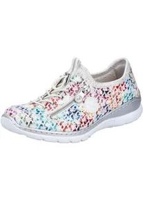 Slip-On Sneaker Rieker, Damen, Gr. 37, bunt (wei&szlig; multi), Textil, bedruckt, Schuhe, Schlupfschuh, Freizeitsneaker, Halbschuh mit MemoSoft-Ausstattung