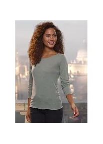 Langarmshirt Lascana "mit feiner Glitzereinfassung", Damen, Gr. 36/38, gr&uuml;n (lindgr&uuml;n), Feinstrick, Obermaterial: 62% Polyester (REPREVE), 34% Viskose, 4% Elasthan, Glanzfaden, unifarben, bequem, tiefer Rundhals, Shirts Langarmshirt, aus weichem Viskose-Feinstrick