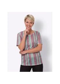 Kurzarmshirt Classic Basics "Druck-Shirt", Damen, Gr. 44, bunt (flamingo, blaugr&uuml;n, bedruckt), 100% Polyester, gemustert, gestreift, mehrfarbig, Rundhals, Shirts