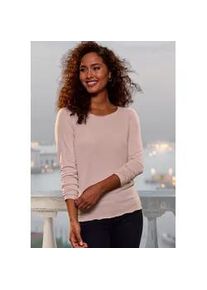 Langarmshirt Lascana "mit feiner Glitzereinfassung", Damen, Gr. 36/38, rosa, Feinstrick, Obermaterial: 62% Polyester (REPREVE), 34% Viskose, 4% Elasthan, Glanzfaden, unifarben, bequem, tiefer Rundhals, Shirts Langarmshirt, aus weichem Viskose-Feinstrick