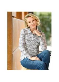 Poloshirt Classic Basics "Winter-Shirt", Damen, Gr. 42, grau (ecru, steingrau, bedruckt), 92% Polyester, 8% Elasthan, gemustert, Shirts