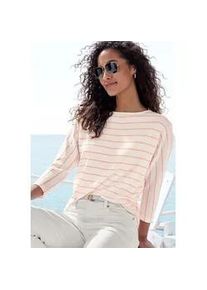 3/4-Arm-Shirt Vivance "mit modischer Streifenstruktur", Damen, Gr. 40/42, wei&szlig;, apricot, Strick, Obermaterial: 42% Baumwolle, 42% Viskose, 12% Polyester, 4% Elasthan, gestreift, loose fit, Rundhals, Shirts 3/4-Arm-Shirt, aus pflegeleichter Baumwoll-Viskose-Qualit&auml;t