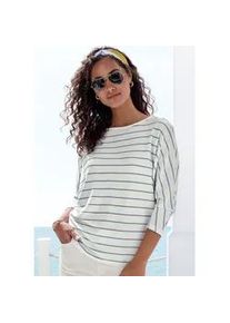 3/4-Arm-Shirt Vivance "mit modischer Streifenstruktur", Damen, Gr. 32/34, wei&szlig; (wei&szlig;, blau), Strick, Obermaterial: 42% Baumwolle, 42% Viskose, 12% Polyester, 4% Elasthan, gestreift, loose fit, Rundhals, Shirts 3/4-Arm-Shirt, aus pflegeleichter Baumwoll-Viskose-Qualit&auml;t