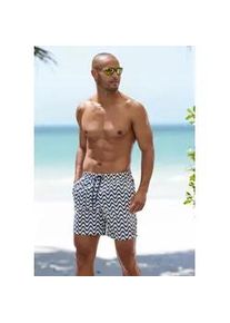 Badeshorts s.Oliver "Jeason", Herren, Gr. XXL, N-Gr, blau (marine bedruckt), Microfaser, Recycling-Polyester, bedruckt, Badehosen Badeshorts, im Wellendesign