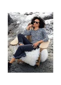 Langarmshirt Heine "Druck-Shirt", Damen, Gr. 36, blau (champagner, taubenblau, bedruckt), 95% Polyester, 5% Elasthan, bedruckt, gemustert, mehrfarbig, Rundhals, Shirts Langarmshirt