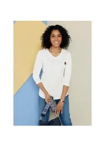 V-Shirt Classic Basics "Langarm-Shirt", Damen, Gr. 44, beige (ecru), 100% Baumwolle, unifarben, V-Ausschnitt, Shirts