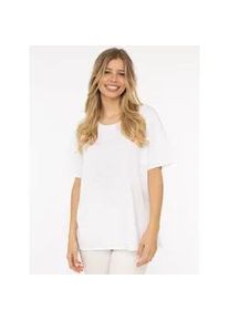 Kurzarmshirt Zwillingsherz "Oversized Shirt Stempeldruck "Moin", Damen, Gr. S/M, wei&szlig;, Web, Obermaterial: 95% Baumwolle, 5% Elasthan, bedruckt, unifarben, oversize Po-bedeckend, Rundhals, Shirts, Kurzarm, tiefer Rundhalsausschnitt, Schriftzug, Baumwollmischung