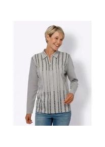 Poloshirt Classic Basics "Poloshirt", Damen, Gr. 42, grau (steingrau, graphit, bedruckt), 100% Baumwolle, gemustert, mehrfarbig, Shirts