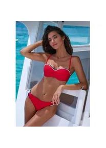 B&uuml;gel-Bandeau-Bikini-Top s.Oliver "Junis", Damen, Gr. 36, Cup E, rot, Recycling-Polyamid, kontrastfarbene Details, unifarben, Bikini-Oberteile, mit geflochtenen Details