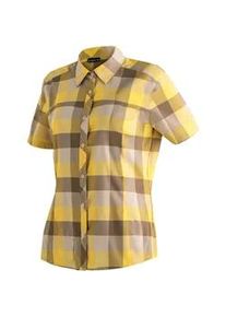 Outdoorbluse Maier Sports "Kendra S/S W", Damen, Gr. 38, gelb (zartgelb), 97% Polyester, 3% Elasthan, Blusen, Damen Kurzarmbluse, pflegeleichte Karobluse