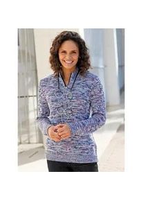 Stehkragenpullover Casual Looks "Stehkragen-Pullover", Damen, Gr. 54, blau (altrosa, marine, meliert), 55% Baumwolle, 45% Polyacryl, meliert, Pullover Stehkragenpullover