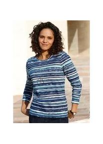 Langarmshirt Casual Looks "Langarm-Shirt", Damen, Gr. 52, blau (marine, ozean, bedruckt), 100% Baumwolle, gemustert, gestreift, mehrfarbig, Shirts Langarmshirt