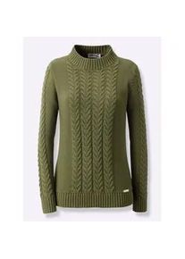 Strickpullover Casual Looks "Langarm-Pullover", Damen, Gr. 52, gr&uuml;n (oliv), 100% Baumwolle, gemustert, Pullover Strickpullover
