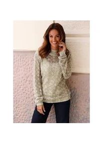 Ajourpullover Inspirationen "Stehkragen-Pullover", Damen, Gr. 50, beige (champagner, bedruckt), 56% Polyacryl, 36% Polyamid, 8% Wolle, gemustert, Pullover