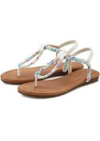 Zehentrenner Lascana, Damen, Gr. 35, beige (beige, blau), Obermaterial: 100% Lederimitat. Decksohle: 100% Lederimitat. Futter: 100% Lederimitat. Laufsohle: 100% Synthetik, Flechtoptik, mehrfarbig, Schuhe Zehentrenner, Sandale in bunter Flecht-Optik VEGAN