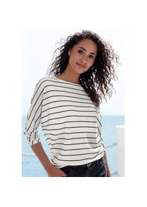 3/4-Arm-Shirt Vivance "mit modischer Streifenstruktur", Damen, Gr. 40/42, schwarz-wei&szlig; (wei&szlig;, schwarz), Strick, Obermaterial: 42% Baumwolle, 42% Viskose, 12% Polyester, 4% Elasthan, gestreift, loose fit, Rundhals, Shirts 3/4-Arm-Shirt, aus pflegeleichter Baumwoll-Viskose-Qualit&auml;t