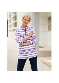 Langarmshirt CLASSIC BASICS "Langarm-Shirt", Damen, Gr. 44, lila (feige, ecru, bedruckt), 100% Baumwolle, gemustert, gestreift, mehrfarbig, meliert, Rundhals, Shirts Langarmshirt