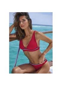 Triangel-Bikini-Top s.Oliver "Junis", Damen, Gr. 34, Cup A/B, rot, Recycling-Polyamid, kontrastfarbene Details, unifarben, Bikini-Oberteile, mit geflochtener Kordel