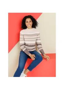 Stehkragenpullover Classic Basics "Stehkragen-Pullover", Damen, Gr. 46, braun (sesam, ecru, gestreift), 50% Baumwolle, 50% Polyacryl, gemustert, gestreift, mehrfarbig, Pullover Stehkragenpullover