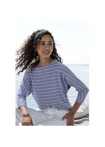 3/4-Arm-Shirt Vivance "mit modischer Streifenstruktur", Damen, Gr. 44/46, blau (blau, wei&szlig;), Strick, Obermaterial: 42% Baumwolle, 42% Viskose, 12% Polyester, 4% Elasthan, gestreift, loose fit, Rundhals, Shirts 3/4-Arm-Shirt, aus pflegeleichter Baumwoll-Viskose-Qualit&auml;t