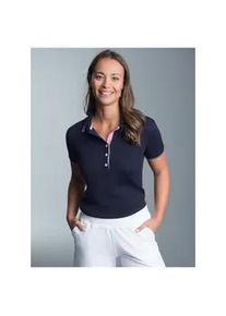Poloshirt TRIGEMA "TRIGEMA Slim Fit Poloshirt mit kontrastfarbigen Akzenten", Damen, Gr. XL, blau (navy), Piqu&eacute;, 94% Baumwolle, 6% Elasthan, Basic, ohne Ausschnitt, Shirts