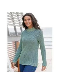 Stehkragenpullover Casual Looks "Stehkragen-Pullover", Damen, Gr. 42, blau (eucalyptus, mittelblau), 54% Baumwolle, 46% Polyacryl, gemustert, mehrfarbig, Pullover Stehkragenpullover